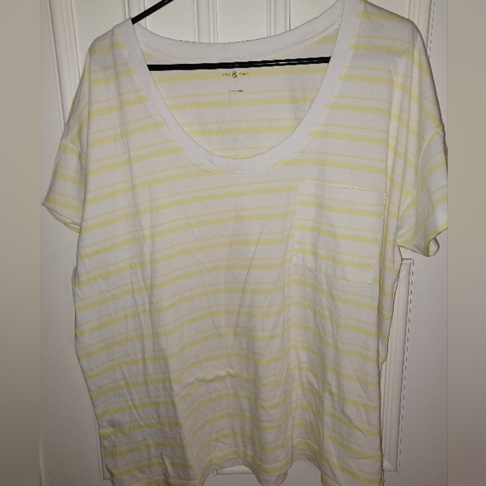 Lou & Grey Women's Size Large Short Sleeve Yellow & White Striped T-Shirt